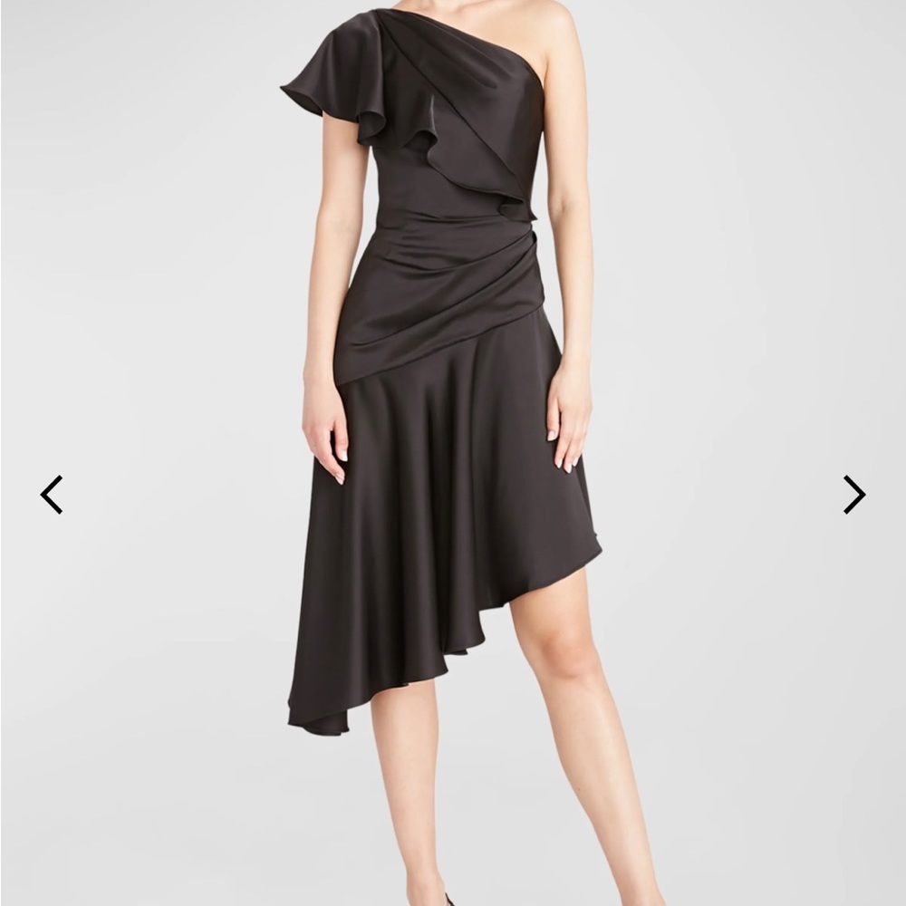 Theia Lara One Shoulder Flutter Sleeve MIDI Dress SZ 10. NWT